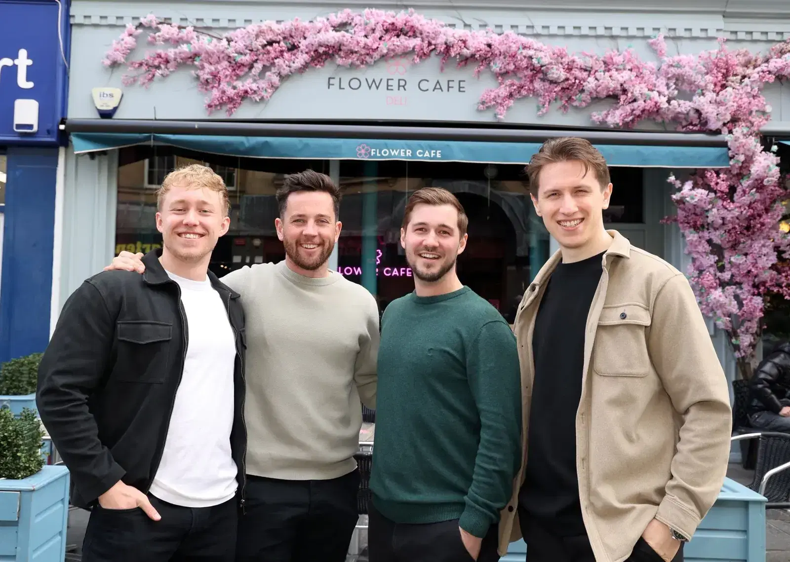 First Connections founders Tom Charlton, Sam Binns, Andy Bartlett and Jack Sheriff, left to right, outside the Flower Cafe Deli.